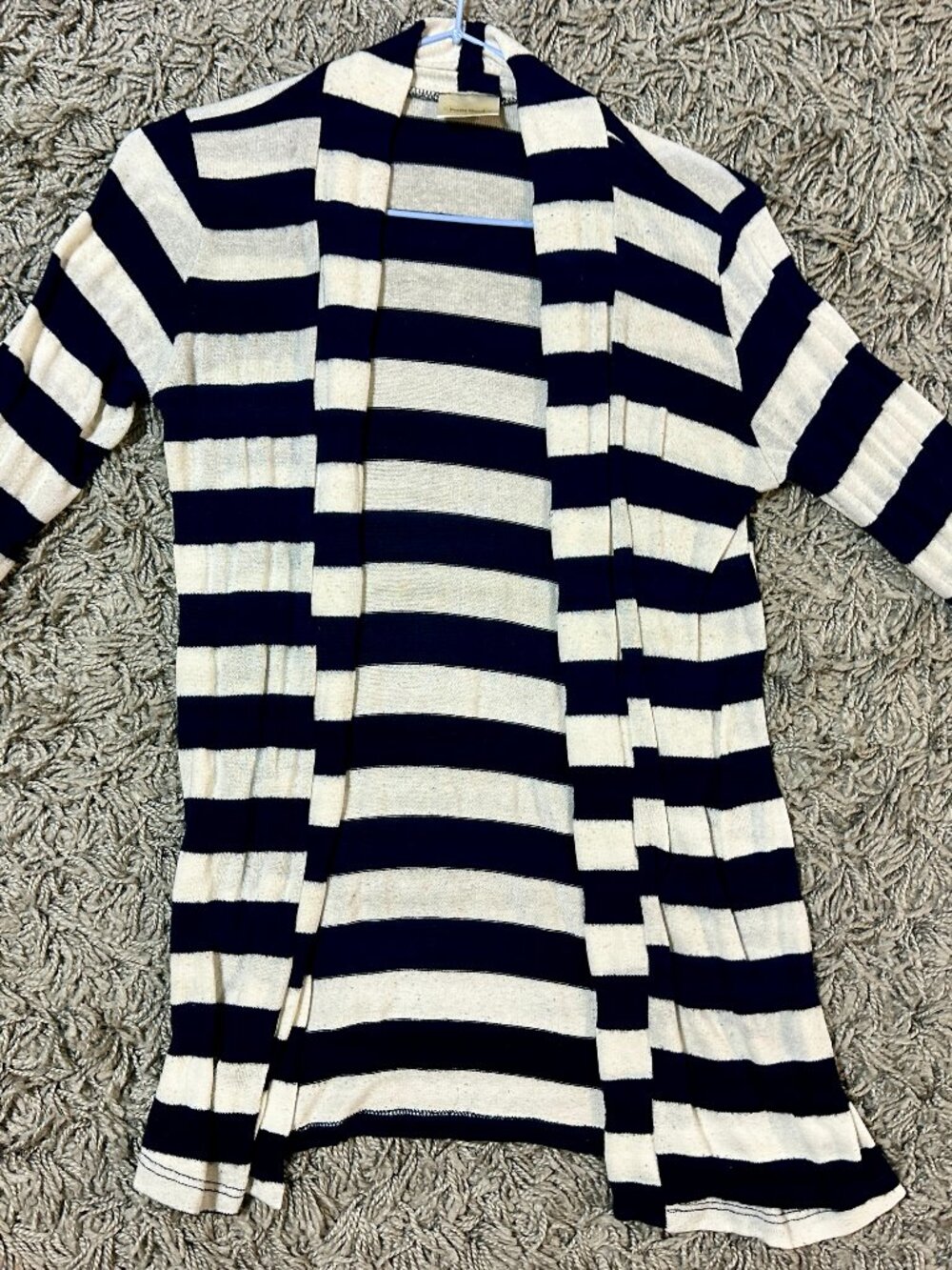 Pretty Blue and White Striped Open Front Women's Sweater Size Small Pretty Good